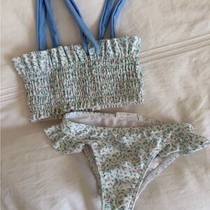 Floral Kids Bikini Set - Blue and White